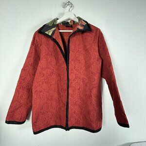 Vintage So Aida Womens Jacquard Floral Tapestry Art To Wear Jacket Blazer Red